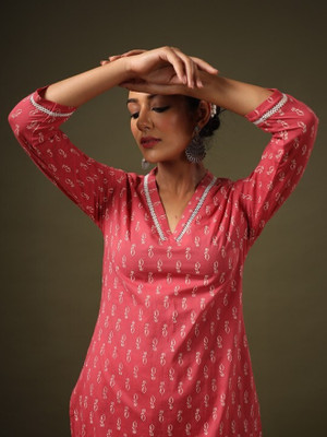 Brown Era Women Printed Straight Kurta(Pink)