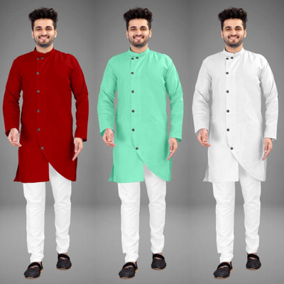 DIAMOND CLUSTER Men Solid Trail Cut Kurta(Multicolor)