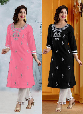 SISTO Women Chikan Embroidery A-line Kurta(Multicolor)