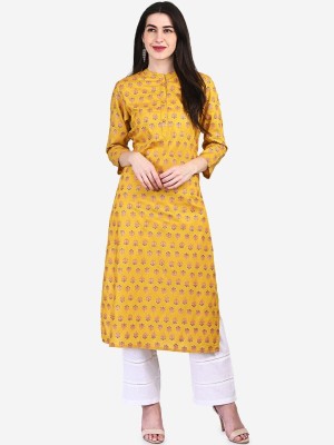 Be Indi Women Floral Print Straight Kurta(Yellow)