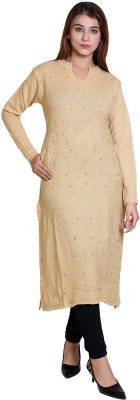 Japroz Women Embroidered, Floral Print Straight Kurta(Beige)