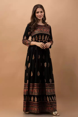 Girish Women Printed Anarkali Kurta(Black)