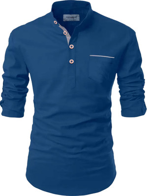 Vida Loca Men Solid Straight Kurta(Dark Blue)