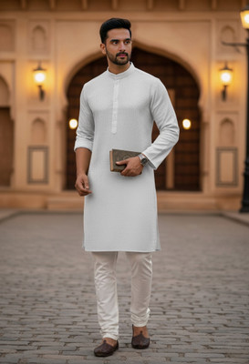 gentelmen Men Self Design Ethnic Dress Kurta(White)