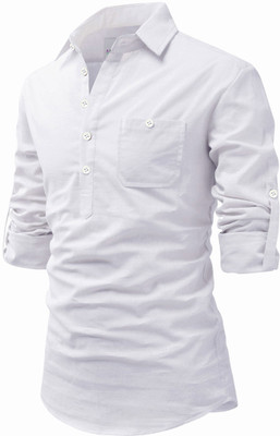 Apektra Men Solid A-line Kurta(White)