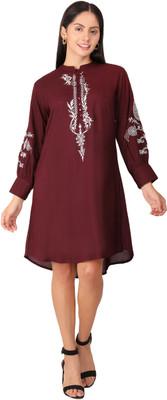 A R CREATION Women Embroidered A-line Kurta(Maroon)