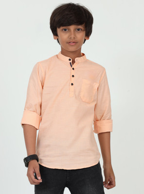 ROCKET SCIENCE Boys Solid Straight Kurta(Orange)
