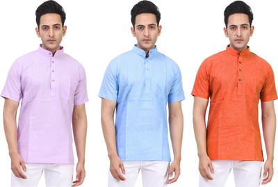 Kavita Fasion Men Solid Straight Kurta(Purple, Light Blue, Orange)