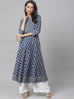 AKIKO Women Leheriya Anarkali Kurta(Blue)
