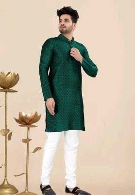 DHASU TRENDZ Men Printed Straight Kurta(Green)