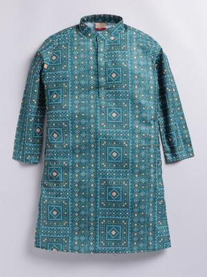 Tabard Boys Printed Straight Kurta(Green)