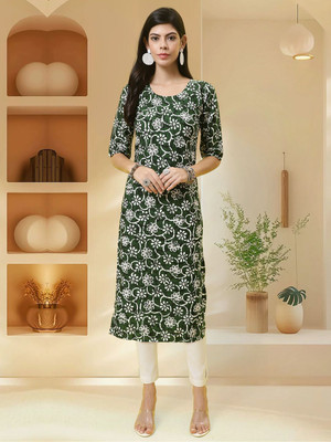 HERE&NOW Women Printed Straight Kurta(Green)