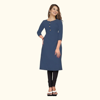 Good Straders Women Solid A-line Kurta(Blue)