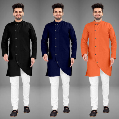 DIAMOND CLUSTER Men Self Design Trail Cut Kurta(Multicolor)