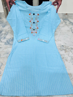 R N Enterprises Women Embroidered, Self Design Straight Kurta(Blue)