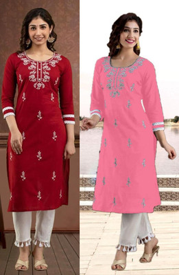 SISTO Women Chikan Embroidery Straight Kurta(Multicolor)