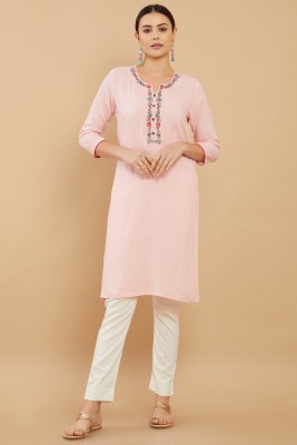 soch Women Embroidered Straight Kurta(Pink)