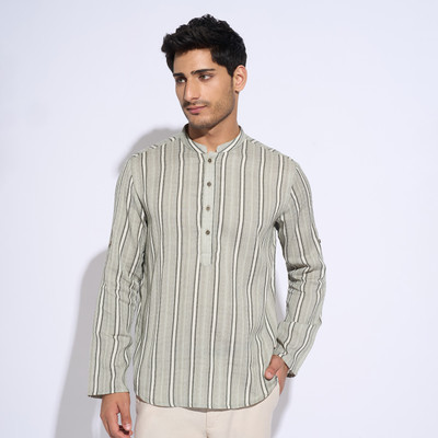 Indus Route by Pantaloons Men Printed A-line Kurta(Grey)