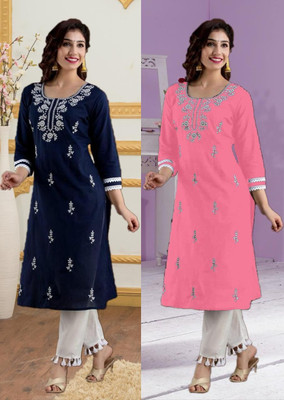 SISTO Women Chikan Embroidery A-line Kurta(Multicolor)