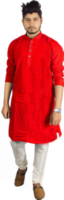 Full Stop Apparel Men Solid Straight Kurta(Red)