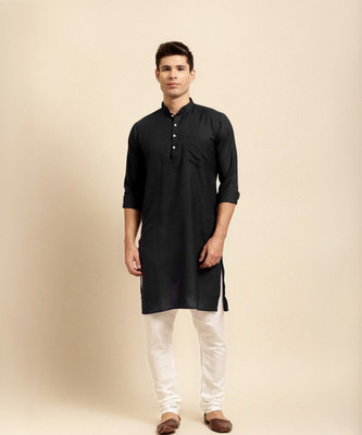 Rajubhai Hargovindas Men Solid Straight Kurta(Black)