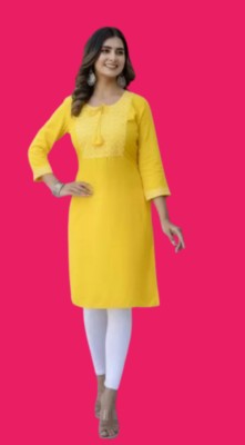 Rajeshgar Women Embroidered Straight Kurta(Yellow)