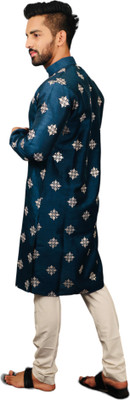 AKSHAT CREATION Men Floral Print, Self Design Straight Kurta(Blue)