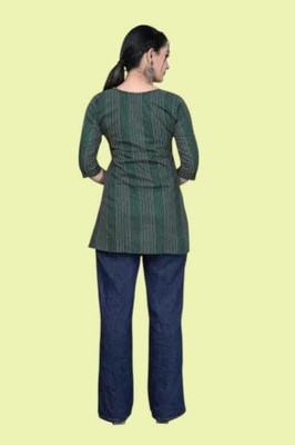 Rangrasiya Creation Women Striped A-line Kurta(Green)