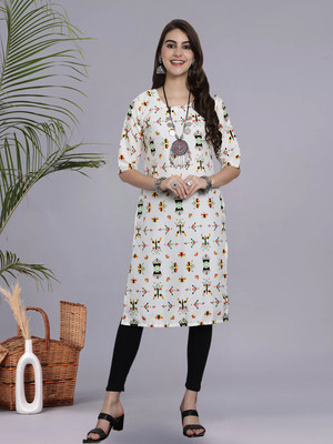 1 Stop Fashion Women Printed A-line Kurta(White)