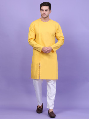 QISHTAR Men Solid A-line Kurta(Yellow)