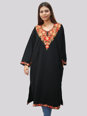 Hautemoda Women Embroidered Straight Kurta(Black)