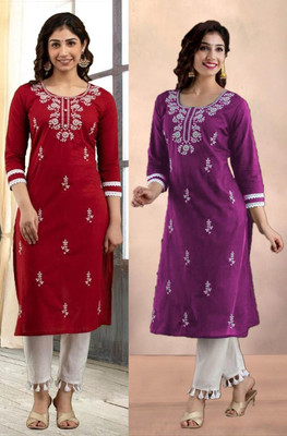 vikshi Women Embroidered Straight Kurta(Multicolor)
