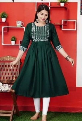 Ridhu Creations Women Embroidered Anarkali Kurta(Green)