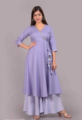 ZODDY Women Solid Flared Kurta(Purple)