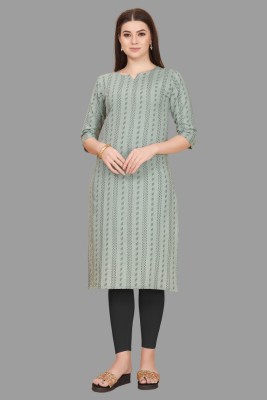 shiva aditya Women Printed Straight Kurta(Grey, Black)