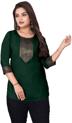 AAI MOGAL Women Solid Straight Kurta(Dark Green)