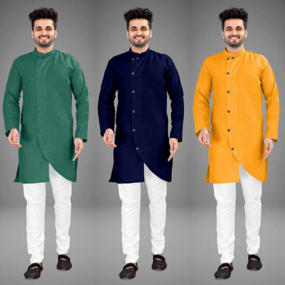 DIAMOND CLUSTER Men Self Design Trail Cut Kurta(Multicolor)