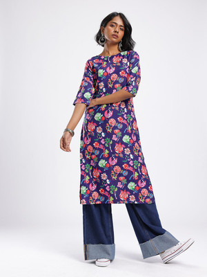 Anouk Rustic Women Floral Print Straight Kurta(Multicolor)