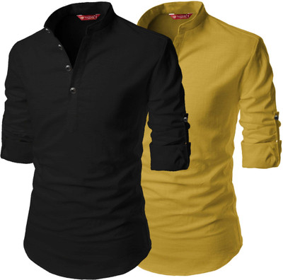 FireFish Men Solid A-line Kurta(Yellow)