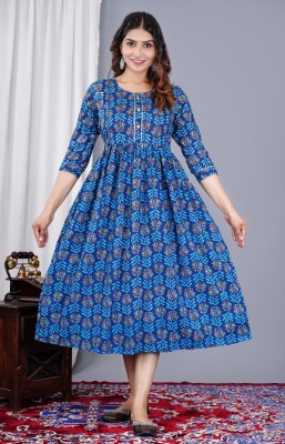 SONAVA CLUB Women Printed Anarkali Kurta(Blue, Yellow, Red)