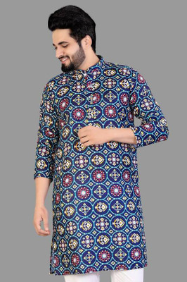 DHASU TRENDZ Men Printed Straight Kurta(Blue)