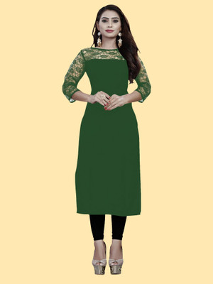Maheshvi Women Solid Straight Kurta(Dark Green)