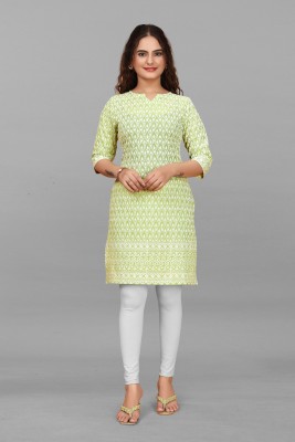 RagyaVastra Women Chikan Embroidery A-line Kurta(Light Green)