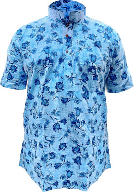 Full Stop Apparel Men Floral Print A-line Kurta(Blue)