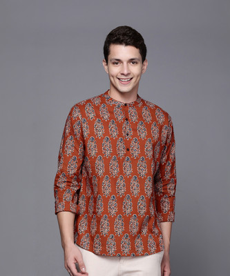 Indo Era Men Printed Straight Kurta(Maroon)