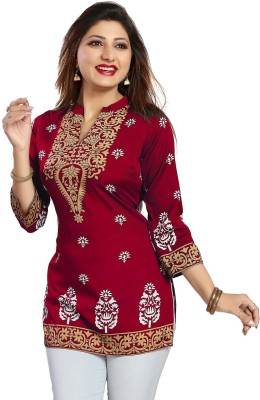 GMK Fashions Women Floral Print A-line Kurta(Red)