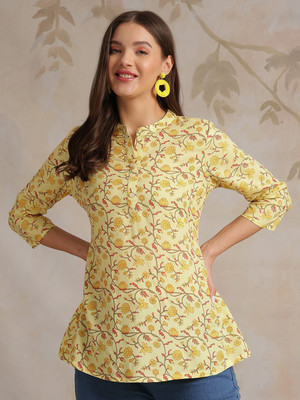 Anouk Rustic Women Printed Straight Kurta(Yellow)