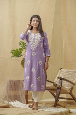 Sangria Women Embroidered Straight Kurta(Purple)