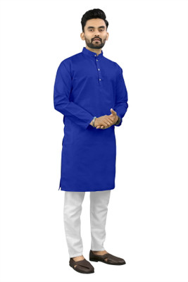 Shree Dutt Creation Men Solid Straight Kurta(Blue)