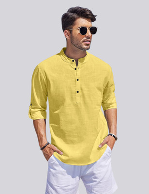 bellstone Men Solid A-line Kurta(Yellow)